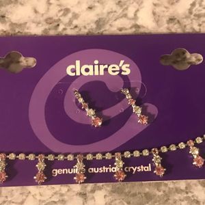 Claires new but vintage genuine austrian crystal pink gemstone necklace earring